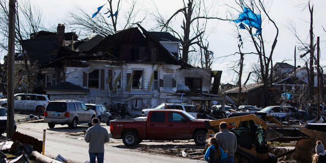 General view of tornado damaged structures on December 11, 2021 in Mayfield, Kentucky. (Photo by Brett Carlsen/Getty Images)