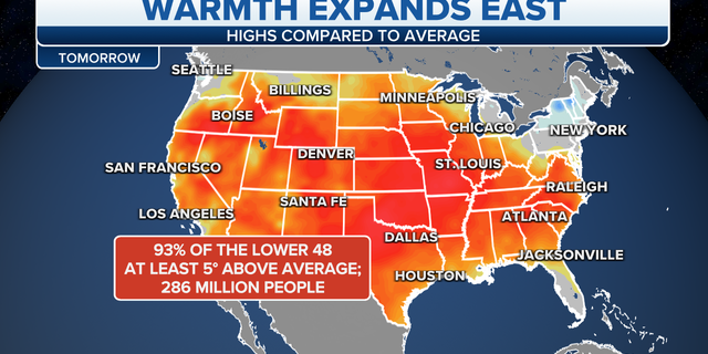 Temperatures are 10-30 degrees above average on Thursday