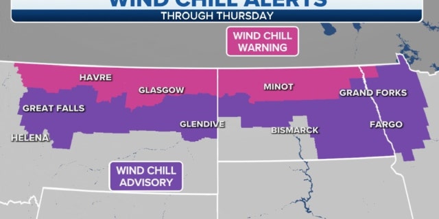 Wind chill alerts over Montana, North Dakota