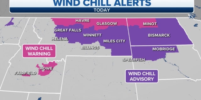 Wind chill alerts for Montana, Dakotas