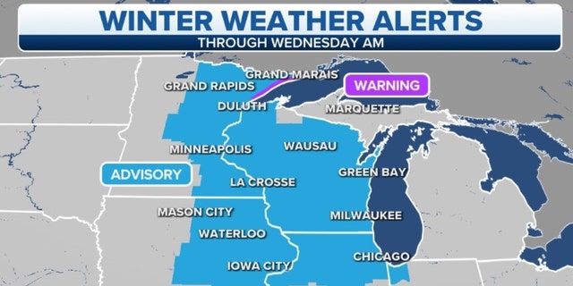 Winter weather alerts across upper Midwest, Great Lakes