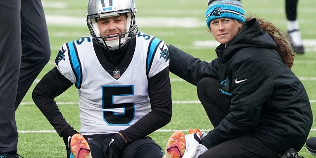 Kicker Zane Gonzalez of the Carolina Panthers suffered a pregame quad injury and was later ruled out Dec. 19, 2021, in Orchard Park, New York.