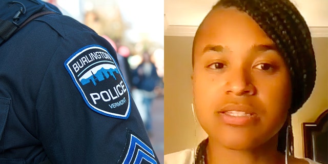 Burlington Vermont city council member Zoraya Hightower next to photo of Burlington Police