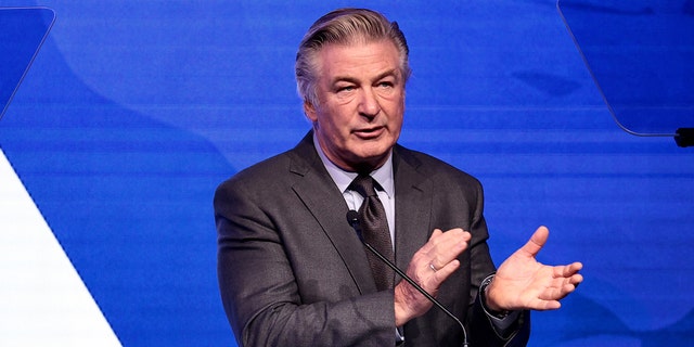 Alec Baldwin speaks during the 2021 RFK Ripple Of Hope Gala at New York Hilton Midtown on December 9 in what was his first public event since the "Rust" shooting.