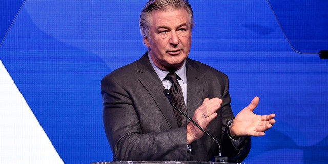 Alec Baldwin speaks during the 2021 RFK Ripple Of Hope Gala at New York Hilton Midtown on December 9 in what was his first public event since the "Rust" shooting.