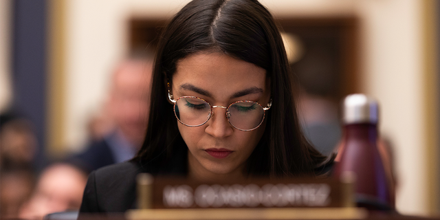 Rep. Alexandria Ocasio-Cortez is seen during the Facebook CEO, Mark Zuckerberg, testified before the House Financial Services Committee on Wednesday morning in Capitol Hill. Washington, D.C. October 23, 2019. (Photo by Aurora Samperio/NurPhoto via Getty Images)