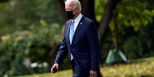 President Biden leaves the White House on Oct. 7, 2021. Recently, the Oklahoma attorney general announced the state is suing the Biden administration over the vaccine mandate for military members and federal employees.