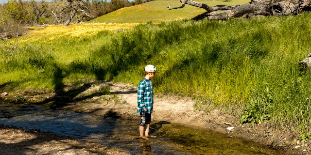 Boy in stream in San Luis Obispo County, Central California. Recently, the U.S. population growth has dipped during the first year of the COVID-19 pandemic.