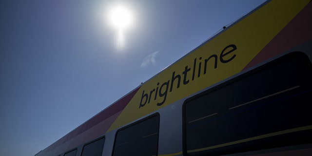 A Brightline express inter-city train during a media tour of the Siemens Mobility facilities in Sacramento, California, U.S., on Tuesday, Sept. 28, 2021. Recently, two people were killed after a train hit a car trying to make it around the crossing gate.