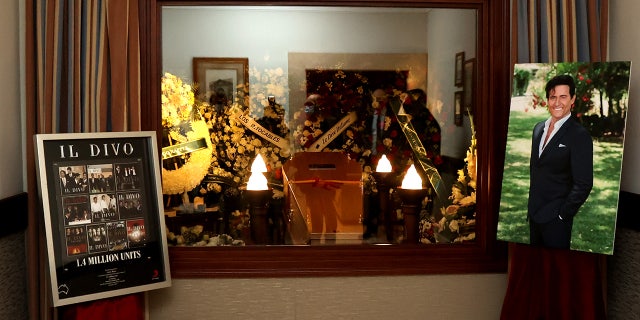 The coffin of singer Carlos Marin (Il Divo) at the San Isidro mortuary in Madrid, Spain.