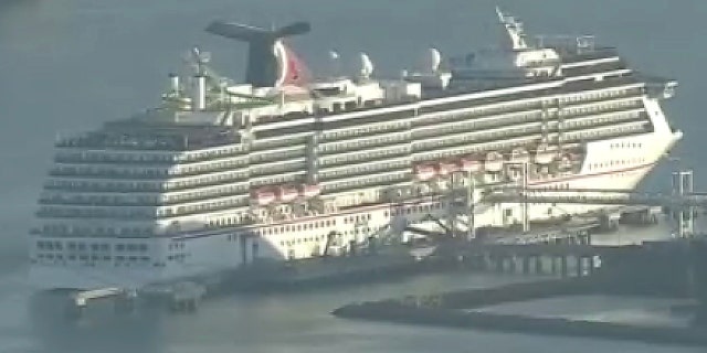 Carnival Miracle cruise ship seen arriving at Los Angeles-area port on Sunday, Dec. 13, 2021 (KKTV)