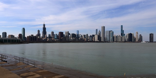 The Chicago skyline from outside the Adler Planetarium.