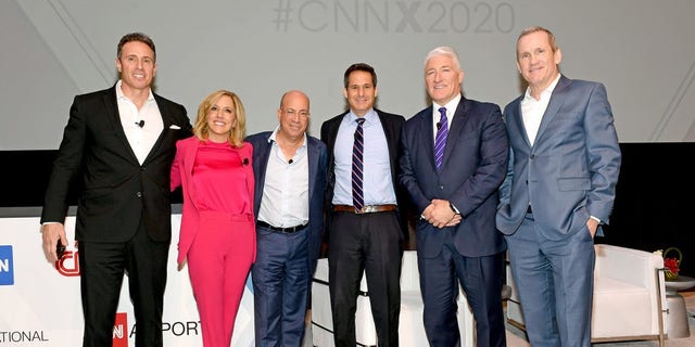 NEW YORK, NEW YORK - MARCH 05: (L-R) Chris Cuomo, Alisyn Camerota, Jeff Zucker, John Berman, John King and Joe Hogan pose for a photo during CNN Experience on March 05, 2020 in New York City. CNN Experience (Photo by Mike Coppola/Getty Images for WarnerMedia)