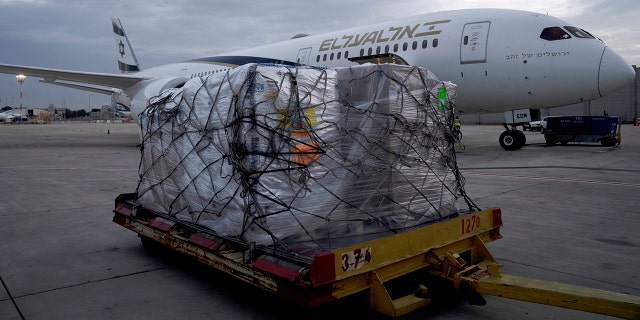 A shipment of Pfizer's antiviral COVID-19 pill, Paxlovid, sits on a pallet on arrival at Ben Gurion International airport near Tel Aviv, Thursday, Dec. 30, 2021.