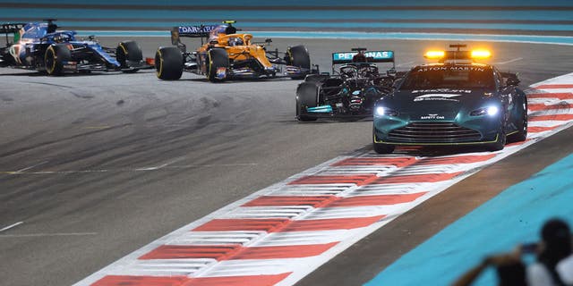 Hamilton was leading the field during the safety car period.