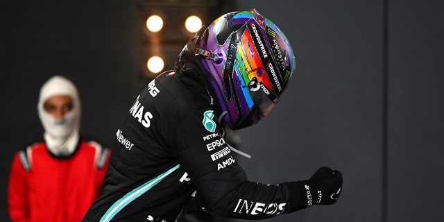 Hamilton wore a rainbow-colored helmet at the recent races in the Middle East to show his support for LBGTQ+ rights.