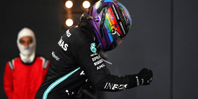 Hamilton wore a rainbow-colored helmet at the recent races in the Middle East to show his support for LBGTQ+ rights.