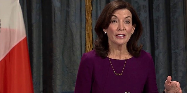 In this image taken from video, New York Gov. Kathy Hochul speaks during a virtual press conference, Thursday, Dec. 2, 2021, in New York. 
