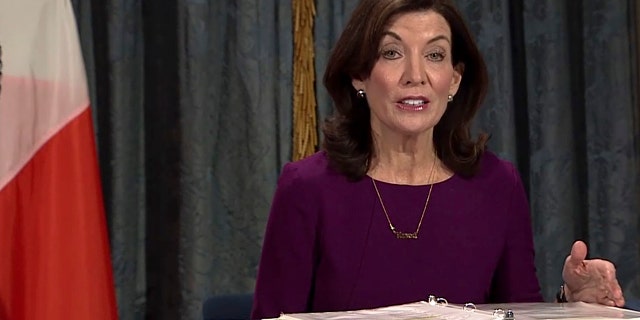 In this image taken from video, New York Gov. Kathy Hochul speaks during a virtual press conference, Thursday, Dec. 2, 2021, in New York. 