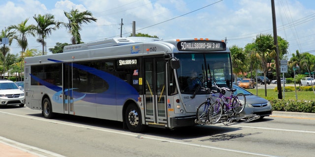 FILE - A Broward County Transit bus in Wilton Manors, Florida.