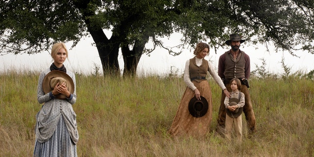 Isabel May as Elsa, Faith Hill as Margaret, Tim McGraw as James and Audie Rick as John of the Paramount+ original series "1883."