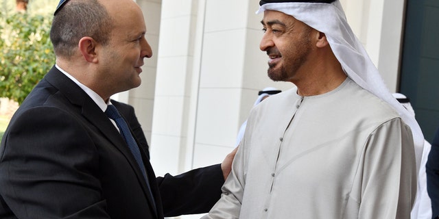 Israeli Prime Minister Naftali Bennett and United Emirates Crown prince Sheikh Mouhamad bin Zayad meet. 