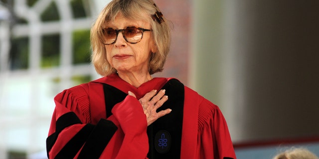 Writer Joan Didion receives an Honorary Doctor of Letters during commencement ceremonies June 4, 2009, in Harvard Yard in Cambridge, Massachusetts.