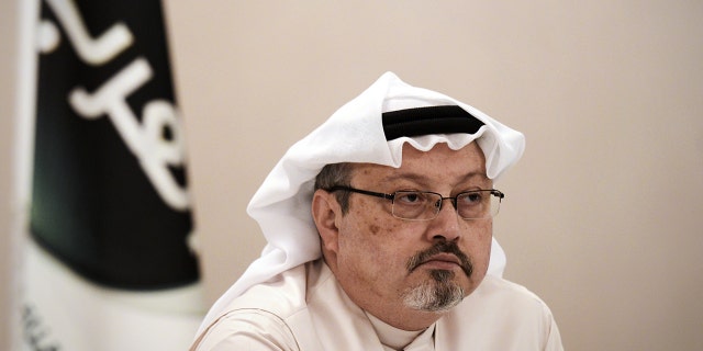 A general manager of Alarab TV, Jamal Khashoggi, looks on during a press conference in the Bahraini capital Manama, on December 15, 2014.