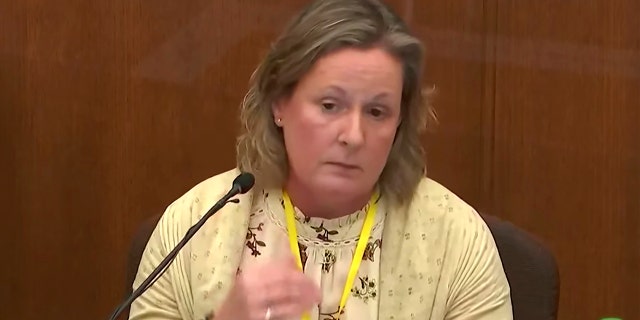 In this image taken from video, former police officer Kim Potter testifies during her trial on Dec. 17, 2021, in Minneapolis.