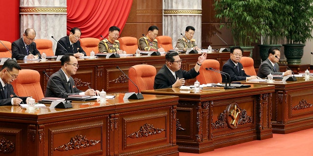 North Korean leader Kim Jong Un, bottom center, attends a meeting of the Central Committee of the ruling Workers’ Party in Pyongyang, North Korea on Monday, Dec. 27, 2021.