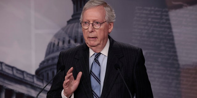 WASHINGTON, DC - DECEMBER 16: Senate Minority Leader Mitch McConnell says, "The reason the Democrats want to get rid of the filibuster is they want to admit two new states, the District of Columbia and Puerto Rico, and pack the Supreme Court and fundamentally change the structure of America forever (Photo by Anna Moneymaker/Getty Images)