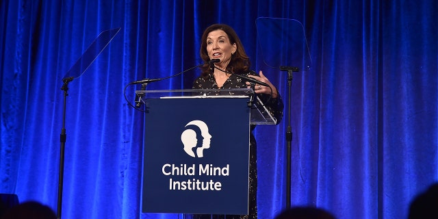 Governor Kathy Hochul speaks at Child Mind Institute Child Advocacy Award Dinner at Cipriani 42nd Street on Nov. 16, 2021 in New York City.