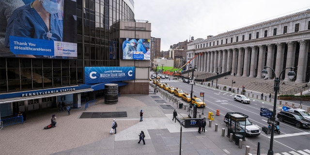 The entrance to Penn Station, Madison Square Garden and the James A. Foley building in the Manhattan borough of New York.