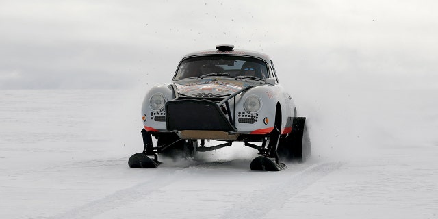 The Porsche was modified with skis and tracks.