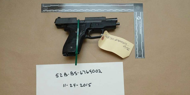This evidence photo shows one of 10 M11 semiautomatic handguns stolen from the Lincoln Stoddard Army Reserve Center in Worcester, Massachusetts.