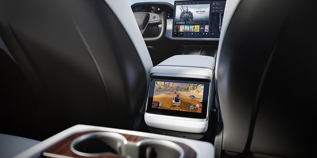 The latest Model S has an entertainment screen for the rear seat passengers.