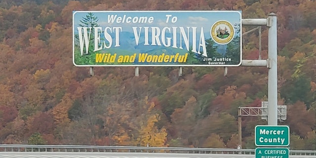 A West Virginia welcome sign greets travelers leaving the East River Mountain tunnel from Virginia, on Interstate 77 northbound near Princeton, W.Va. (Fox News/Charles Creitz)