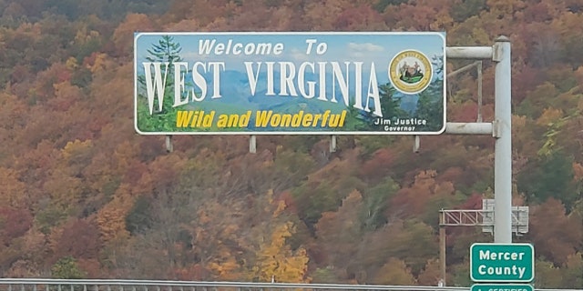 A West Virginia welcome sign greets travelers leaving the East River Mountain tunnel from Virginia, on Interstate 77 northbound near Princeton, W.Va. (Fox News/Charles Creitz)