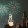 Fireworks lights up the sky over the Moscow Kremlin's Spasskaya Tower and St Basil's Cathedral during New Year celebrations.