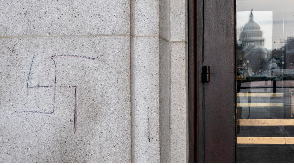 Union Station in Washington, DC, is vandalized with a Swastika on January 29, 2022, two days after International Holocaust Remembrance Day. 