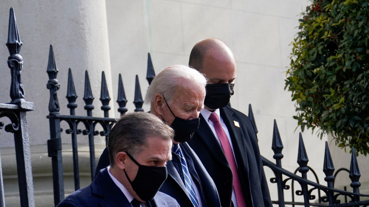 President Joe Biden and Hunter Biden leave Mass
