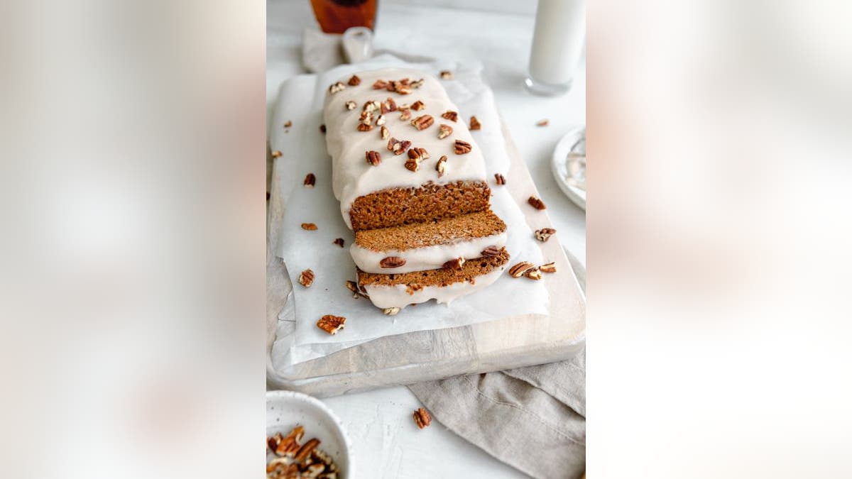 This vegan carrot cake bread recipe from Eliza Schuett of The Hangry Chickpea uses aquafaba, chopped nuts and ground ginger.