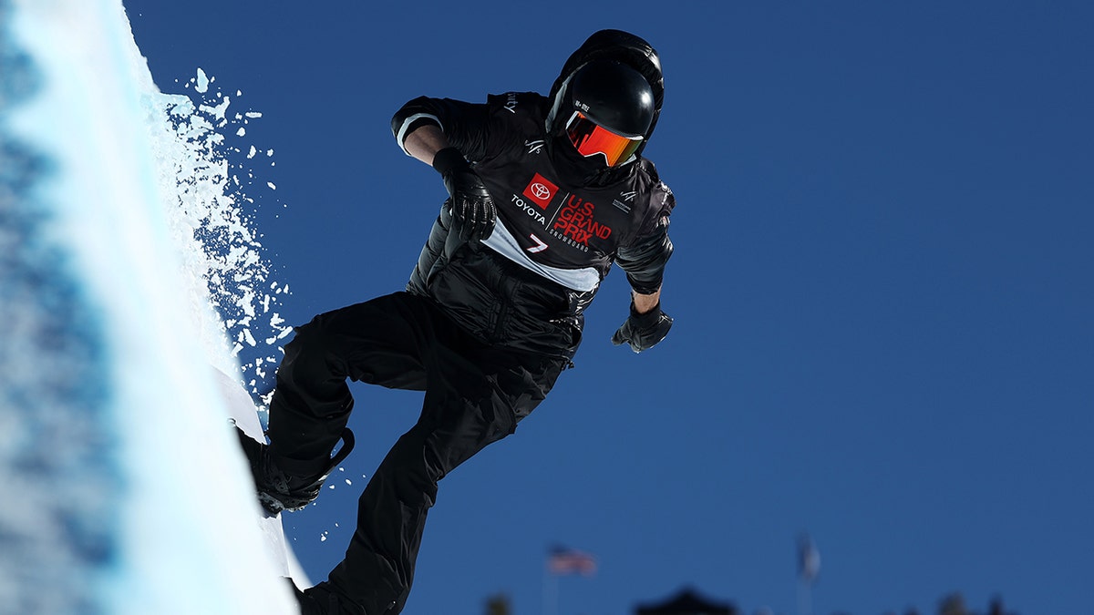 Shaun White of Team United States takes a training run for the Men's Snowboard Halfpipe  competition at the Toyota U.S. Grand Prix at Mammoth Mountain on January 05, 2022 in Mammoth, California.