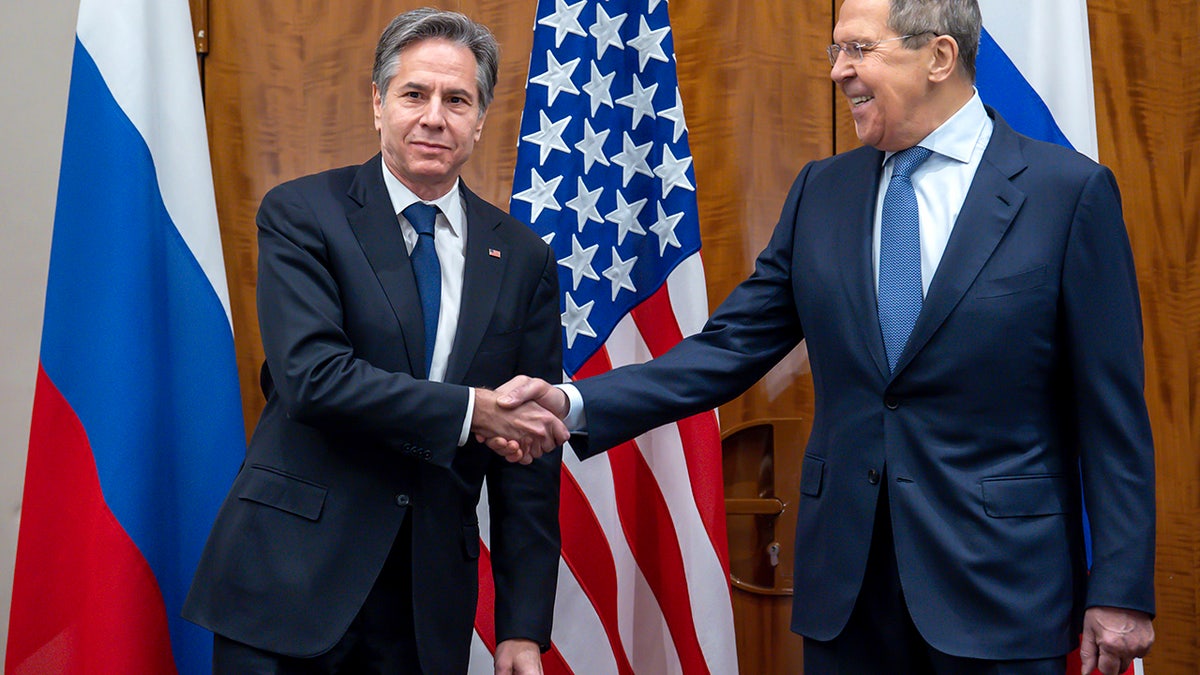 Secretary of State Antony Blinken, left, meets with Russian Foreign Minister Sergei Lavrov in Geneva, Switzerland.