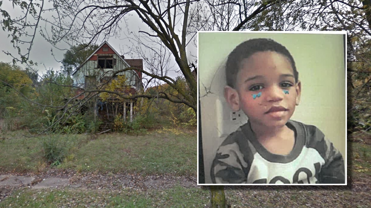 Damari Perry, inset, and the Indiana location where his body was found. (North Chicago Police Department)