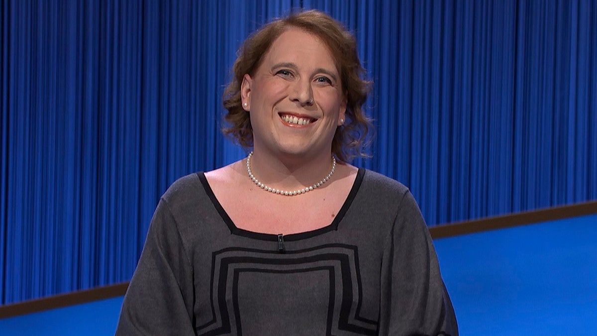 Amy Schneider on the set of "Jeopardy!"