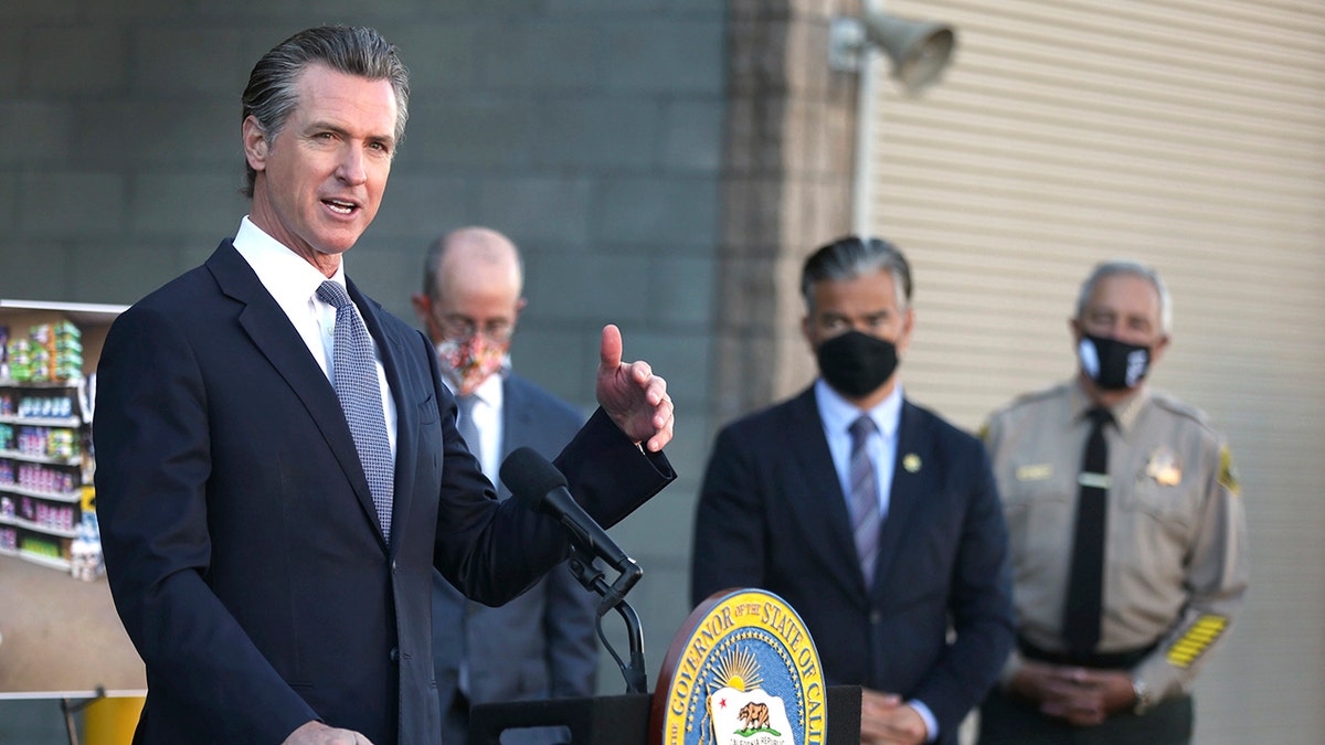 California Gov. Gavin Newsom speaks at a news conference, Friday, Dec. 17, 2021, in Dublin, California.