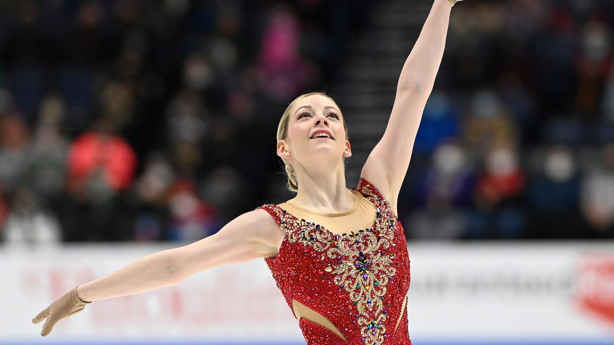 Gracie Gold competes in the women's free skate program during the U.S. Figure Skating Championships Friday, Jan. 7, 2022, in Nashville, Tenn. (AP Photo/Mark Zaleski)
