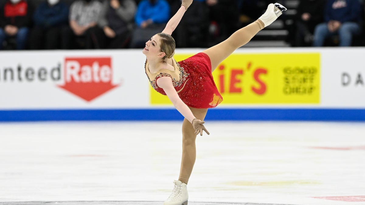 Gracie Gold competes in the women's free skate program during the U.S. Figure Skating Championships Friday, Jan. 7, 2022, in Nashville, Tenn. (AP Photo/Mark Zaleski)