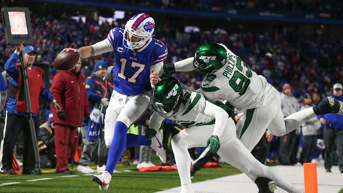 Josh Allen goes out of bounds during a game